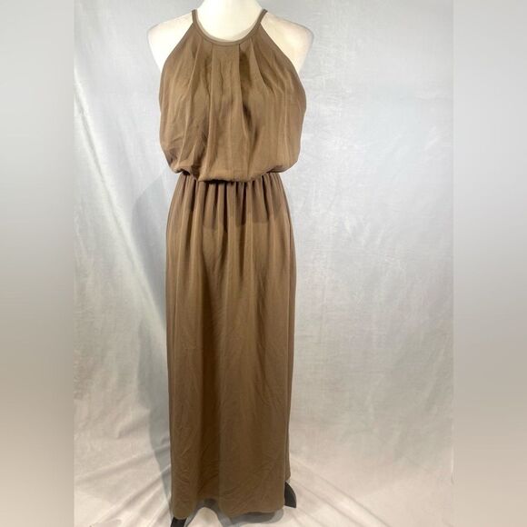 Scobe mocha chiffon halter maxi dress size size small - Picture 1 of 7
